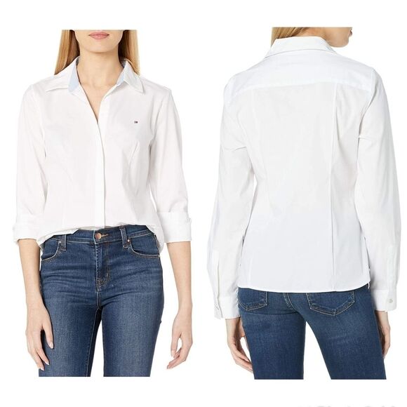 NWT|Tommy Hilfiger Collared White Button Down Shirt, MEDIUM - Picture 1 of 7